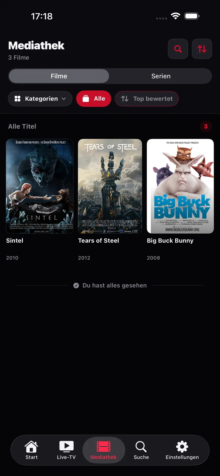 Mediathek mit Film- und Serienpostern