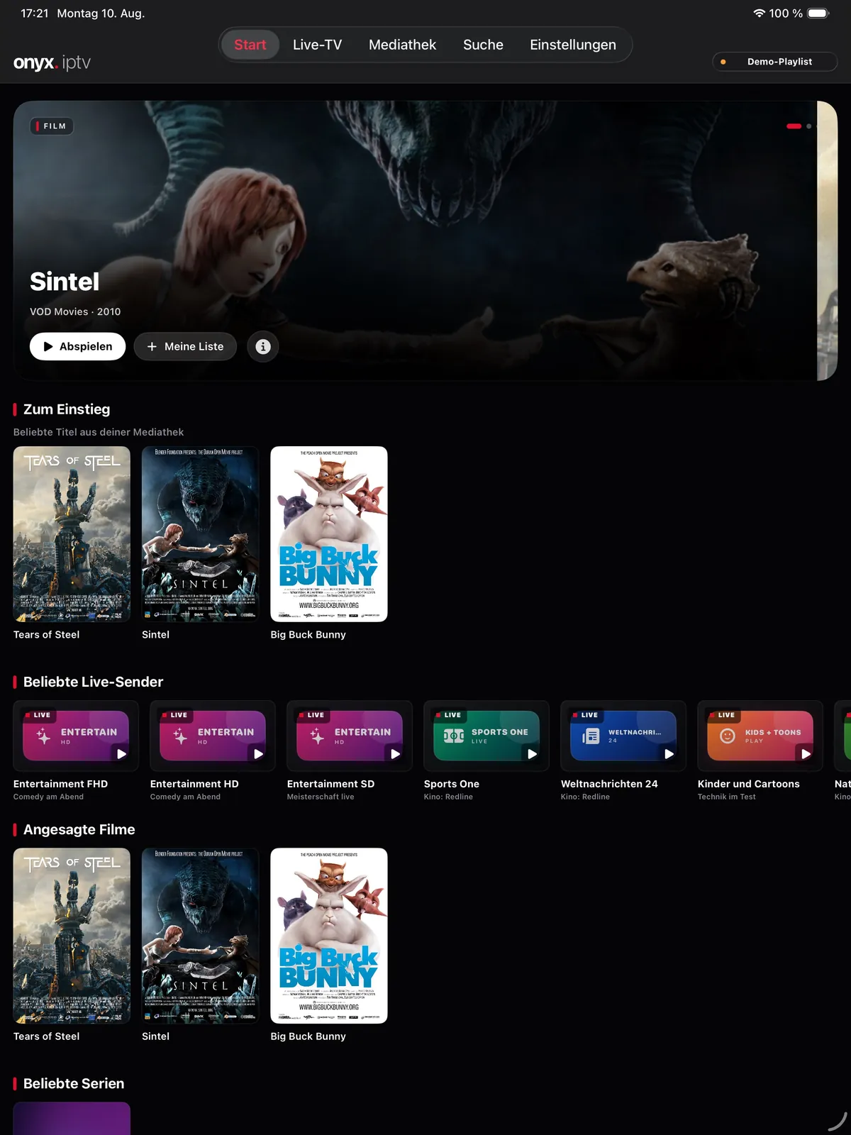 Onyx IPTV auf dem iPad