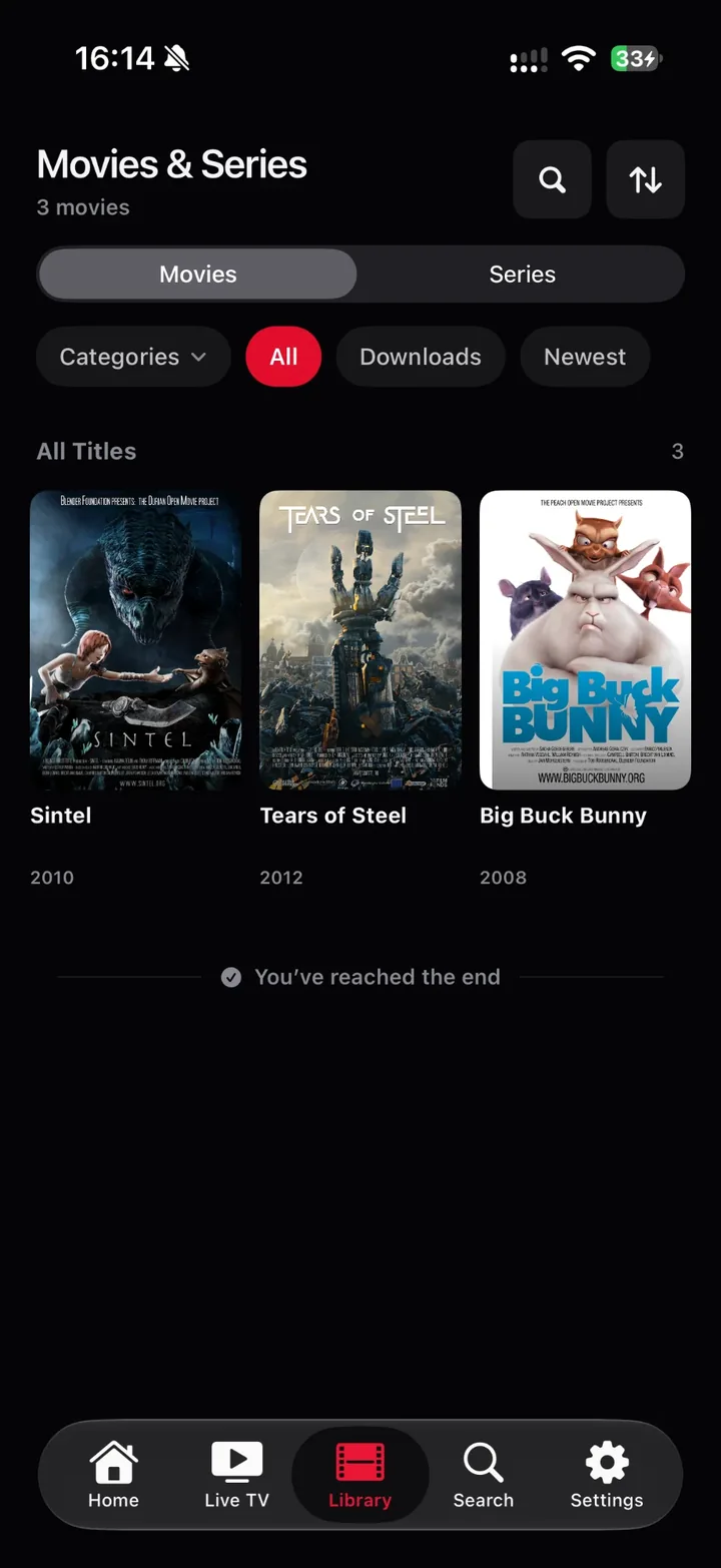 Movies and series library with posters